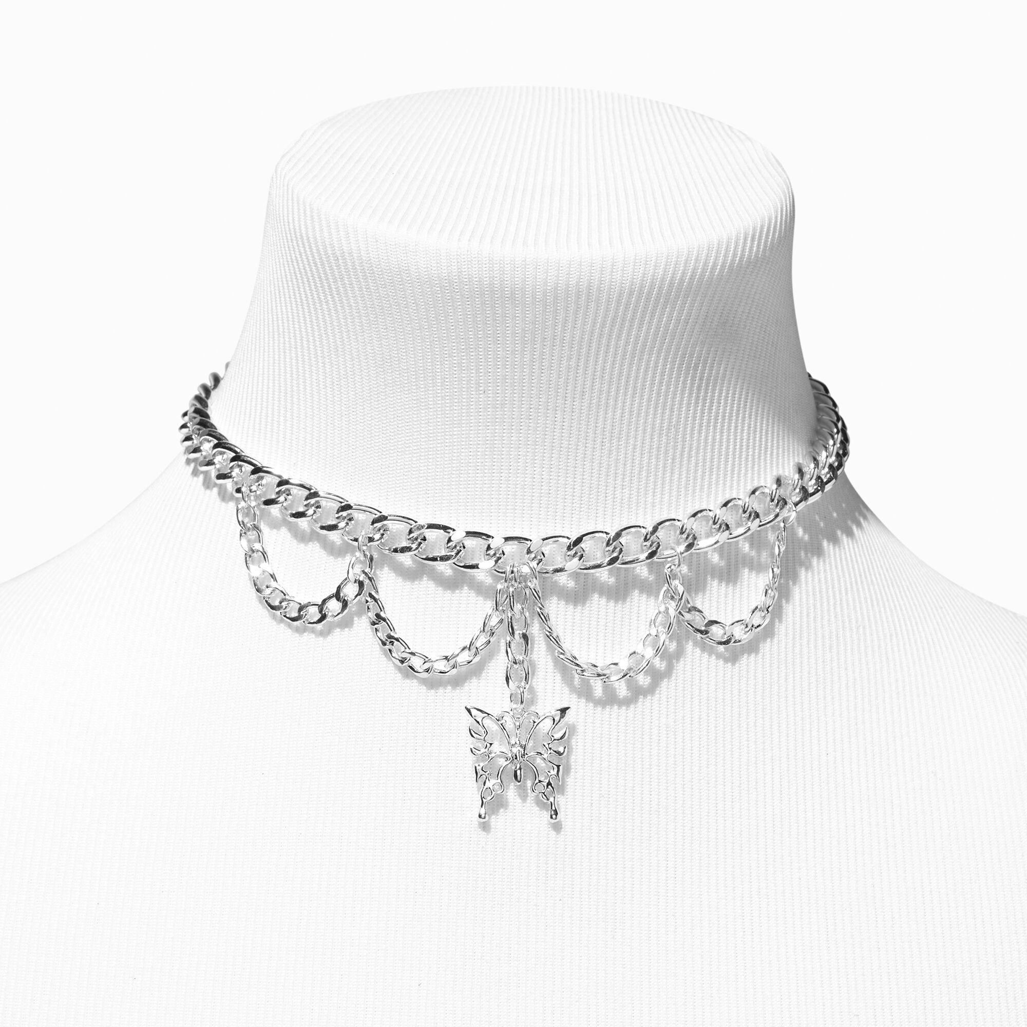 Silver Filigree Butterfly Choker Necklace