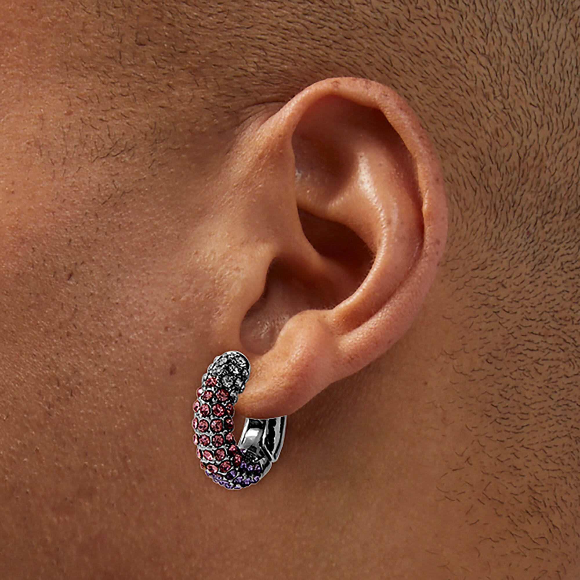 Silver-tone, Purple & Pink Ombré Hoop Earrings,