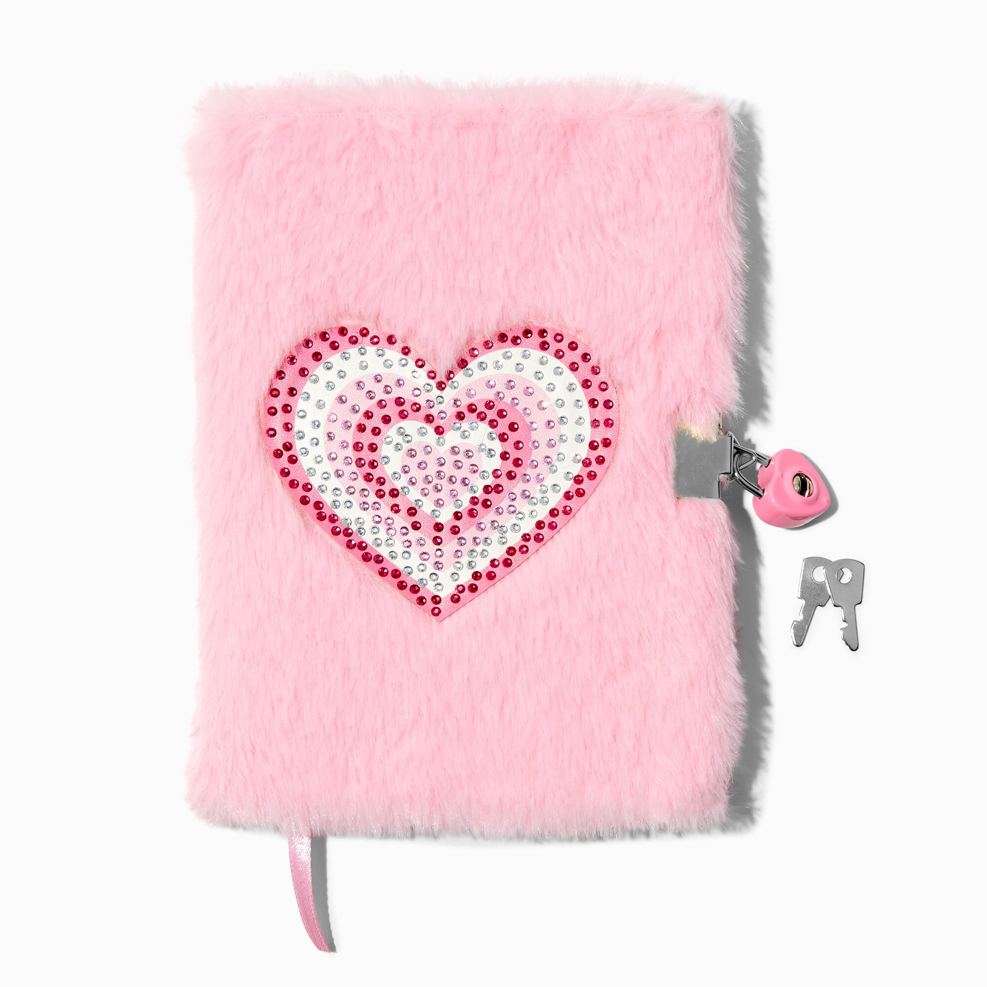 View Claires Bling Heart Furry Lock Diary Pink information