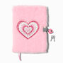 Bling Heart Pink Furry Lock Diary,