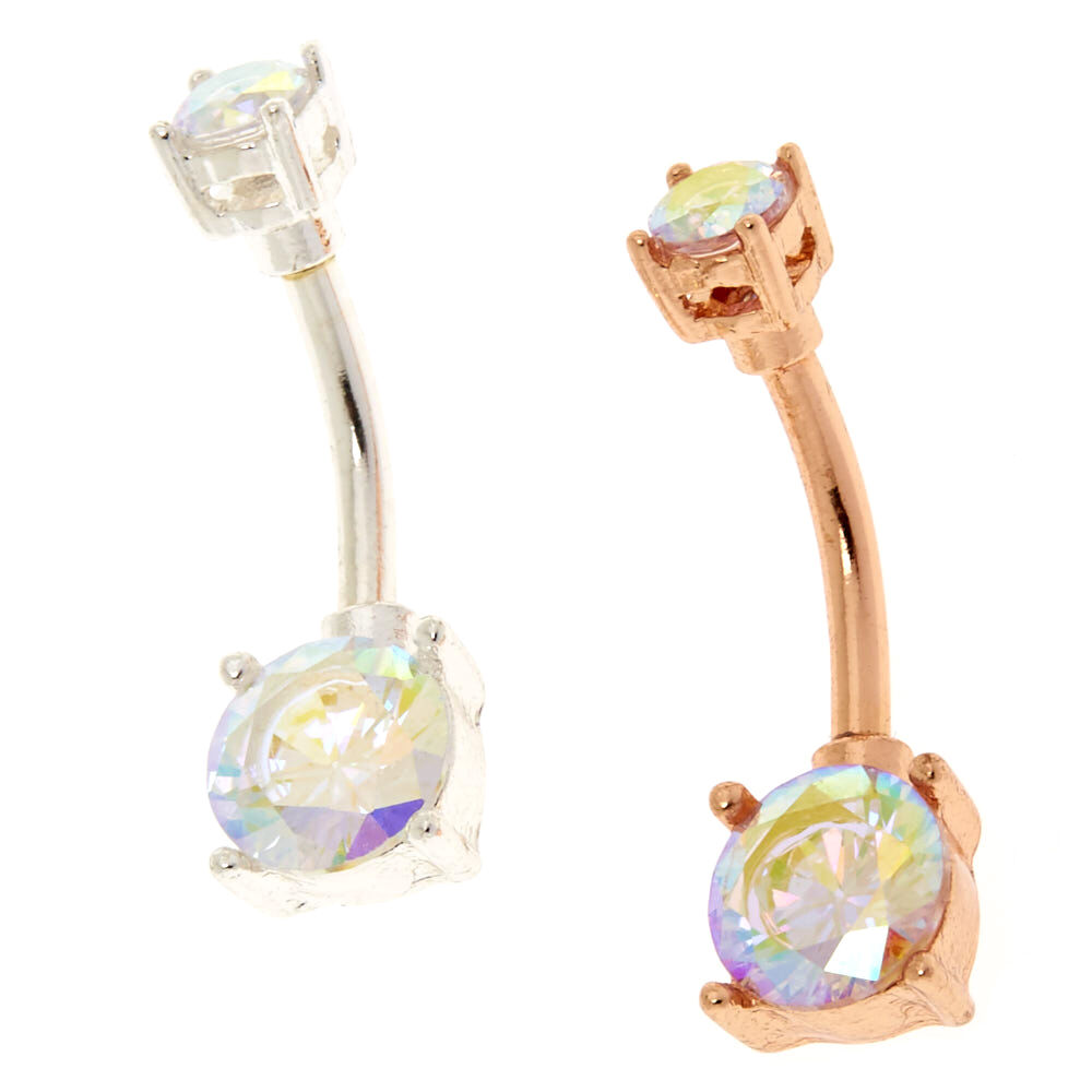 Mixed Metal Cubic Zirconia 20G Stone Belly Rings 2 Pack Claire s