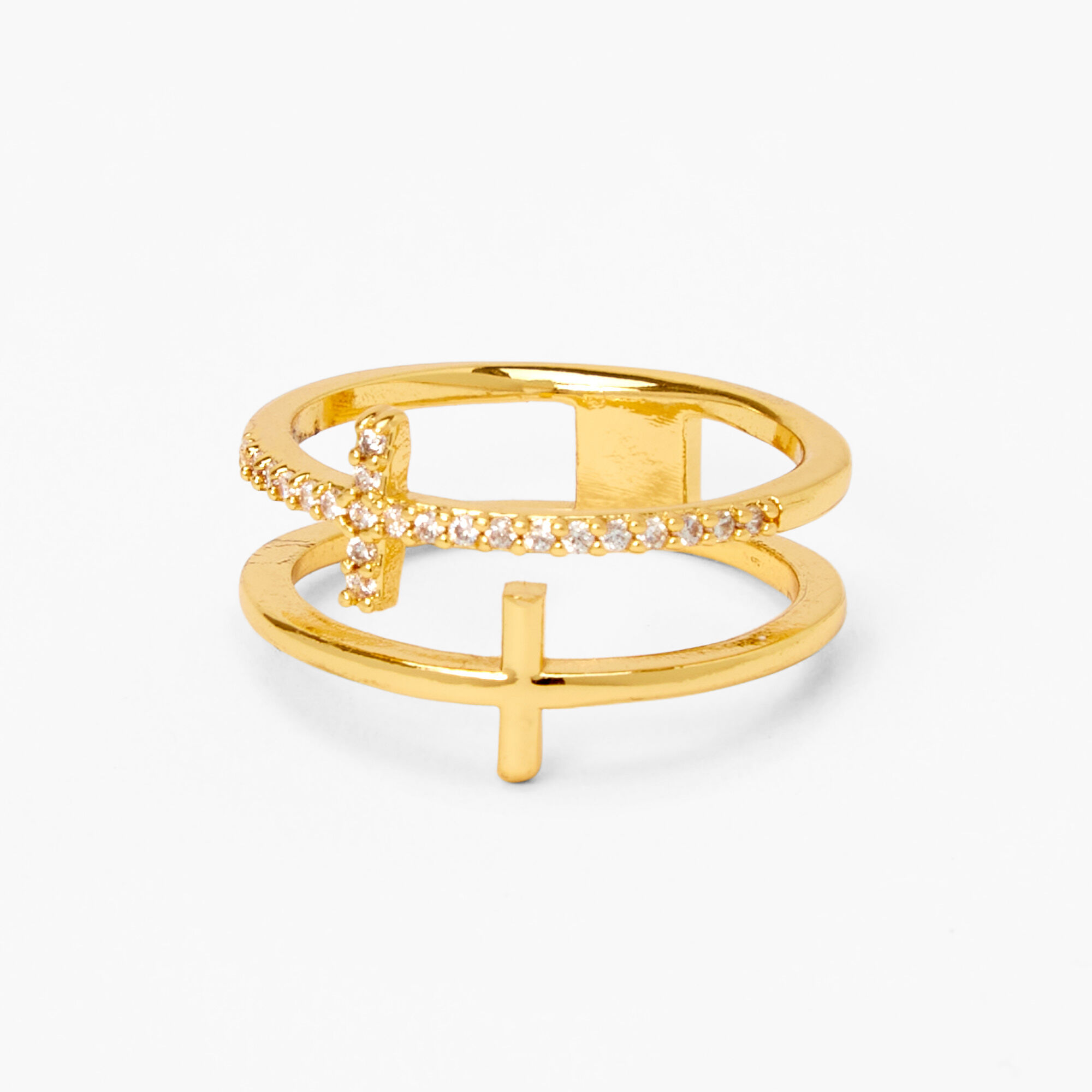 18ct Gold Plated Refined Double Cross Ring Claire s
