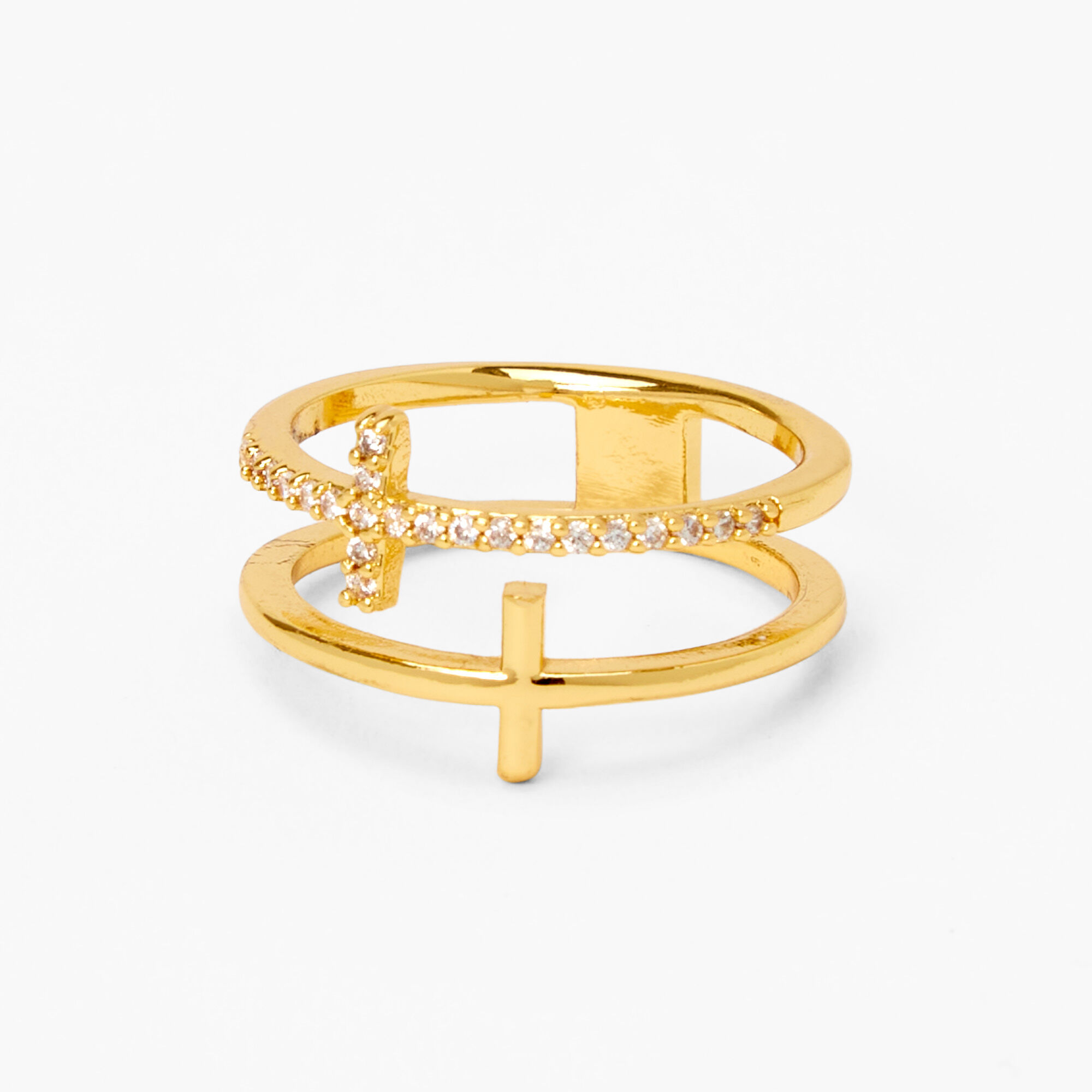 View Claires 18Ct Plated Refined Double Cross Ring Gold information