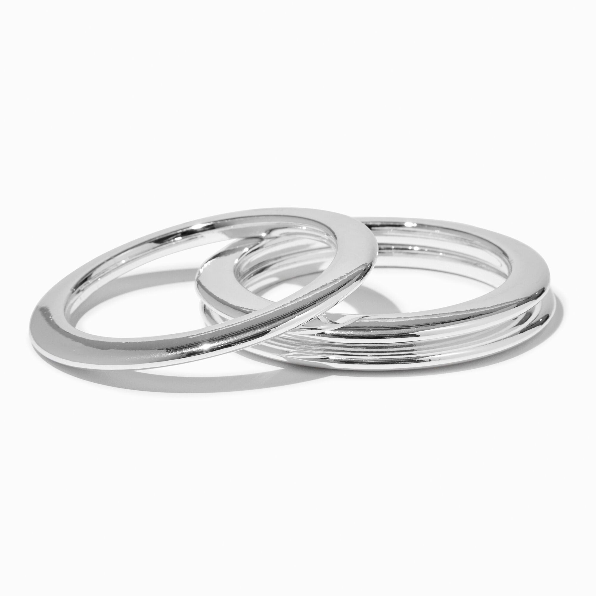 Shiny Silver-tone Bangle Bracelets - 3 Pack,