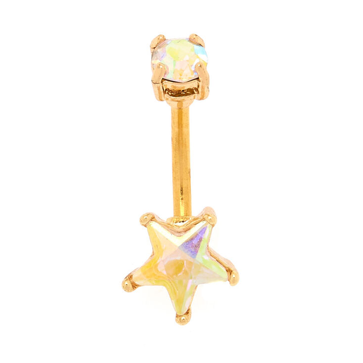 Piercing de nombril &eacute;toile iris&eacute;e couleur dor&eacute;,