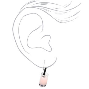 Pendantes th&eacute; aux perles 2,5&nbsp;cm couleur argent&eacute;e - Rose clair,