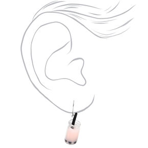 Silver-tone 1&quot; Bubble Tea Drop Earrings - Light Pink,
