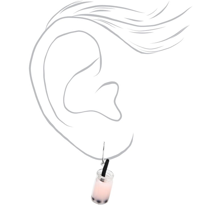 Silver-tone 1&quot; Bubble Tea Drop Earrings - Light Pink,