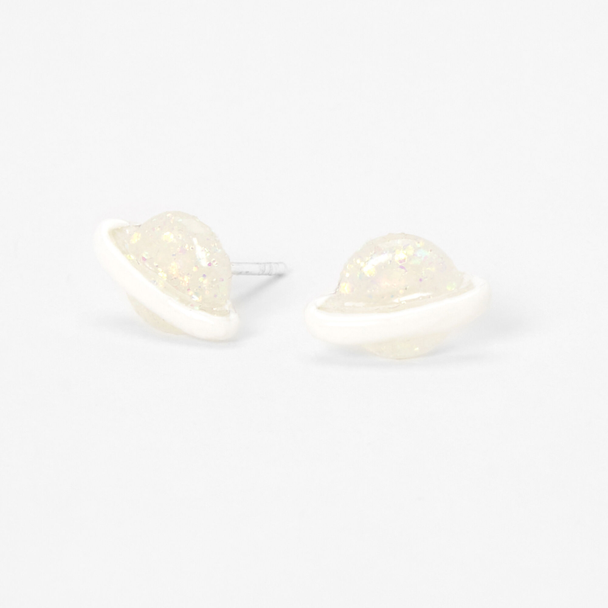 Sterling Silver Glittery Saturn Stud Earrings,