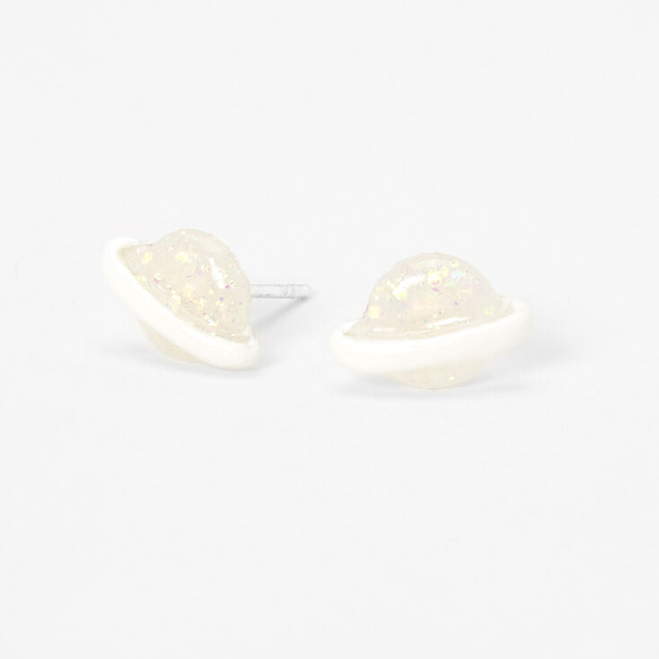 Sterling Silver Glittery Saturn Stud Earrings,
