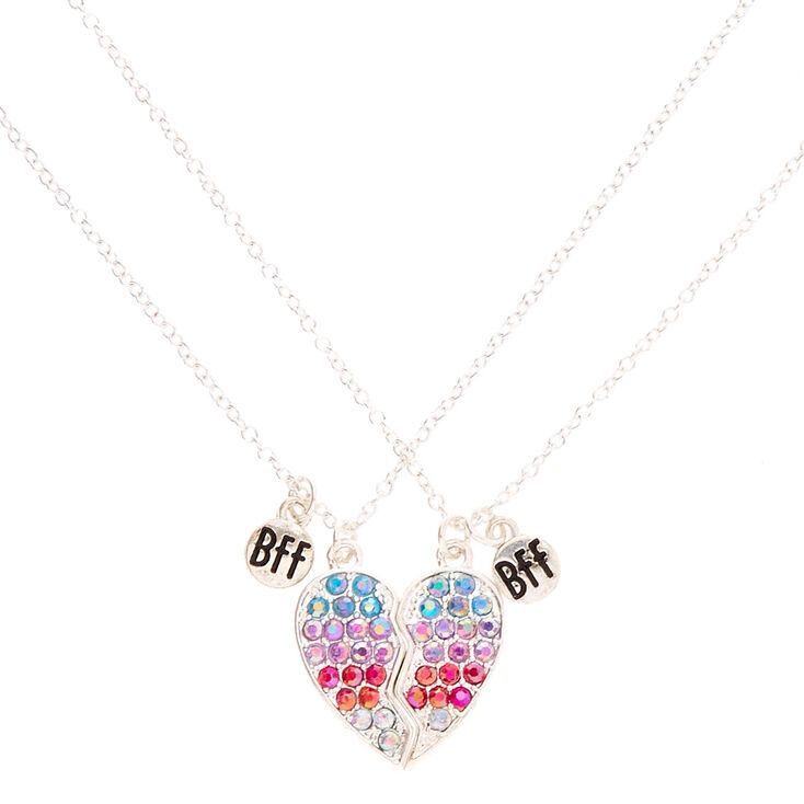 Best Friends Multi-colored Rhinestone Split Heart Pendant Necklaces ...