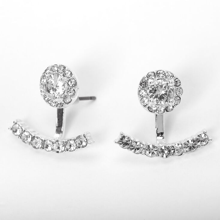 Silver Cubic Zirconia Halo Ear Jacket Earrings,