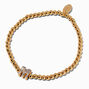 Gold-tone Beaded Pav&eacute; Initial Stretch Bracelet - M,