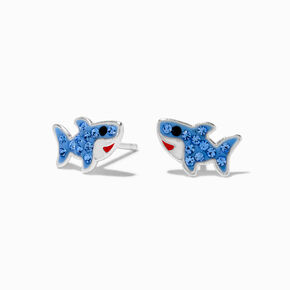 C LUXE by Claire&#39;s Sterling Silver Crystal Shark Stud Earrings,
