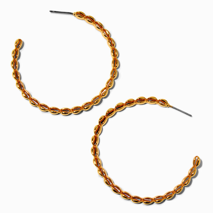 JAM + RICO x Claire&#39;s 18k Yellow Gold Plated Cowrie Seashell Hoop Earrings,