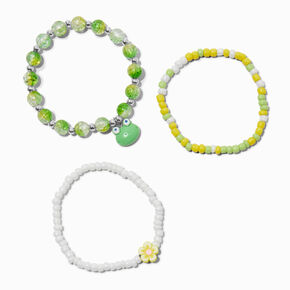 Bracelets &eacute;lastiques perl&eacute;s grenouille et fleur - Lot de 3,