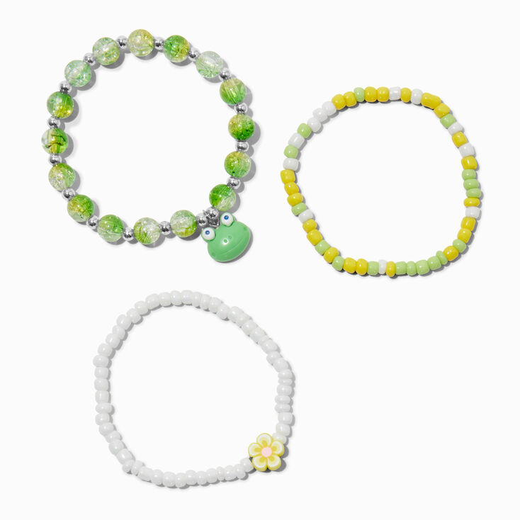 Frog &amp; Flower Beaded Stretch Bracelet Set - 3 Pack,