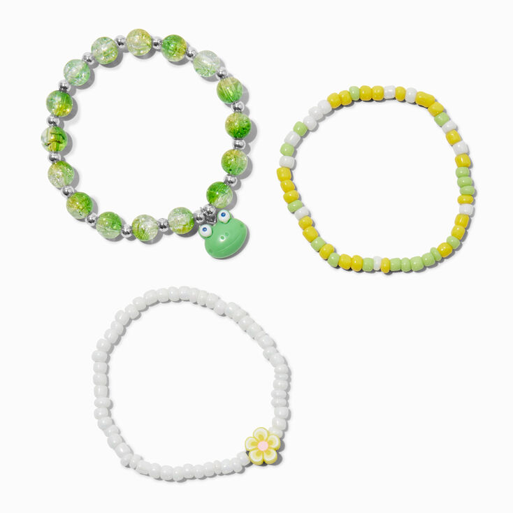 Bracelets &eacute;lastiques perl&eacute;s grenouille et fleur - Lot de 3,