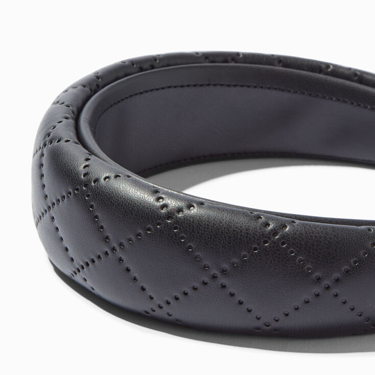 Black Quilted Faux Leather Headband,