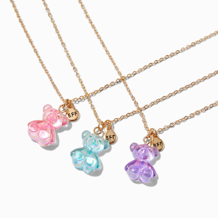 Best Friends Iridescent Teddy Bear Pendant Necklaces - 3 Pack,