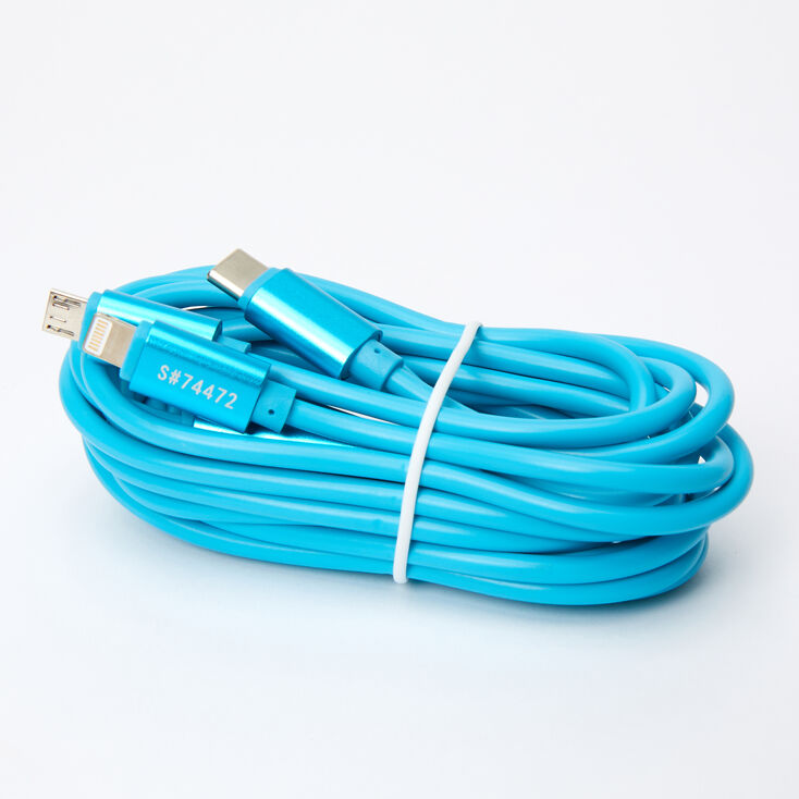 Claire's Câble de chargement triple 3 mètres micro USB - Turquoise