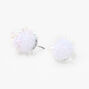 Silver Tinsel Pom Pom Stud Earrings - White,