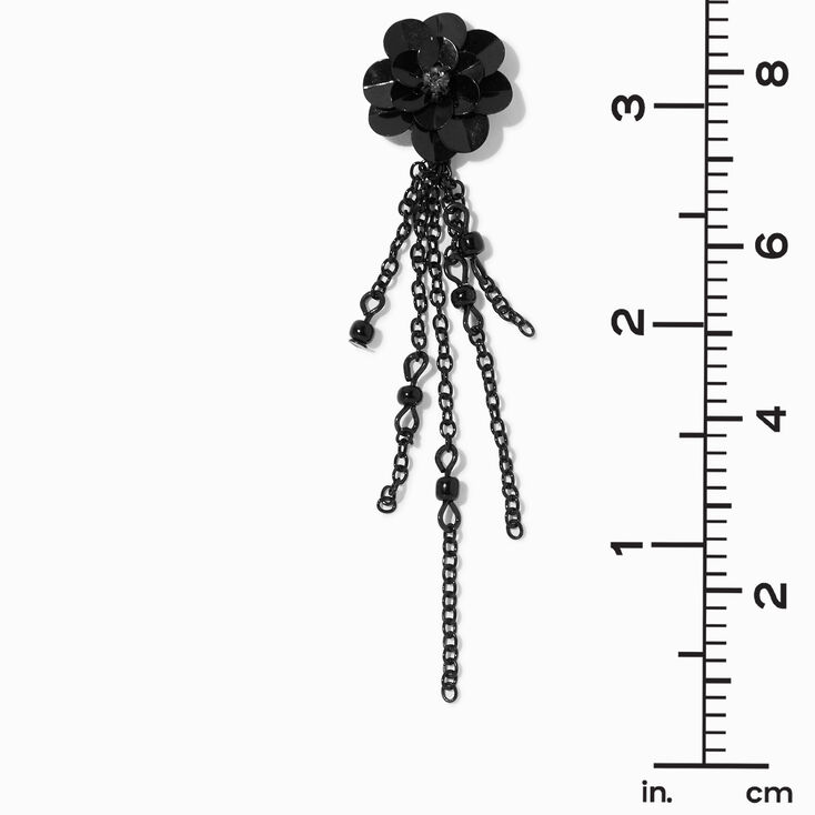 Black Floral Linear Chain Fringe 3&quot; Drop Earrings,