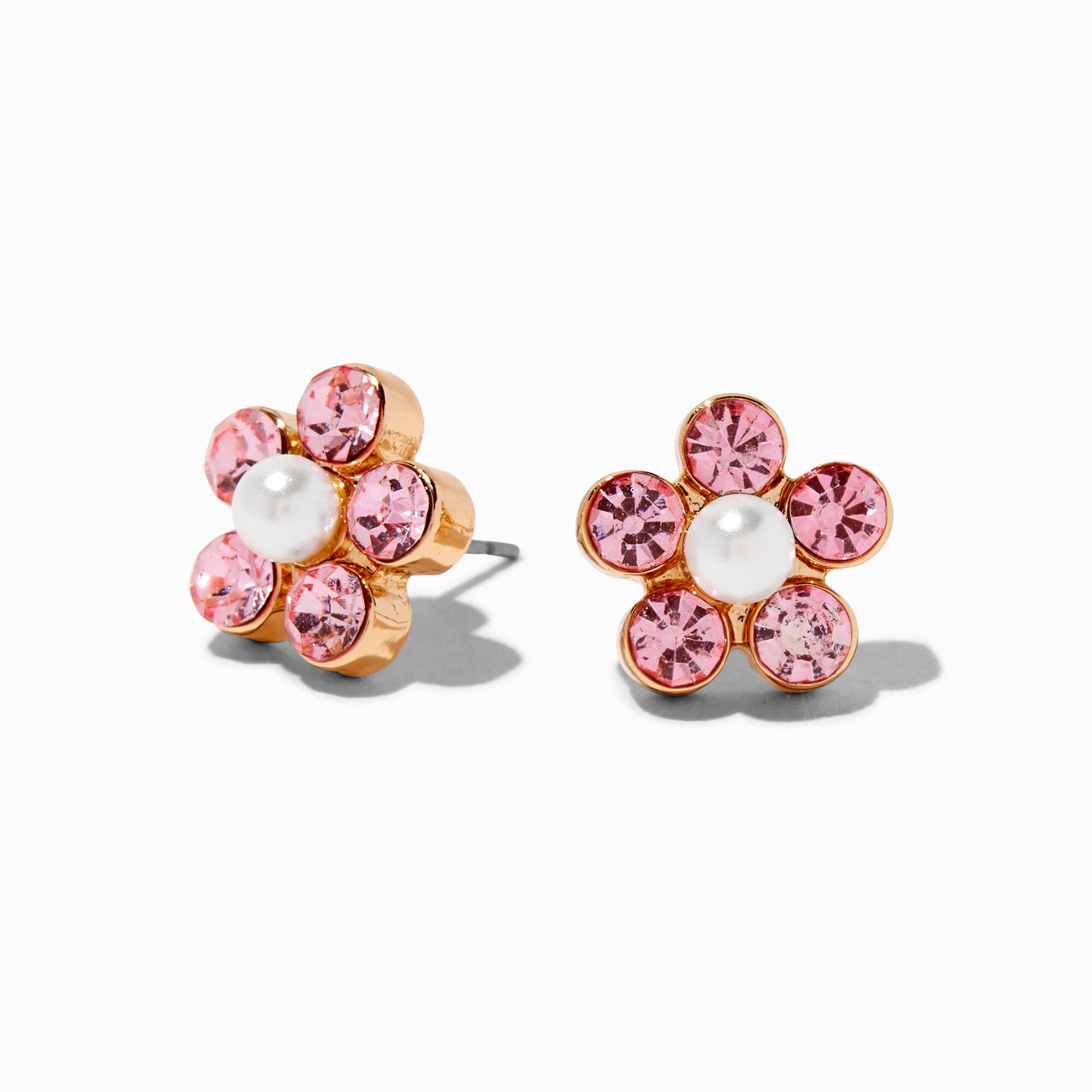 View Claires Crystal Flower Cluster Stud Earrings Pink information