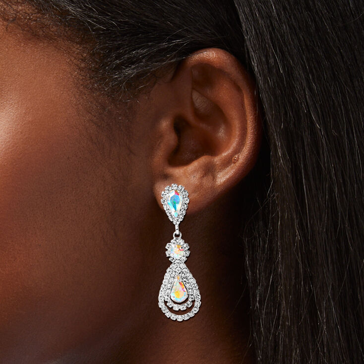 Silver 2&quot; Rhinestone Teardrop Petal Drop Earrings,