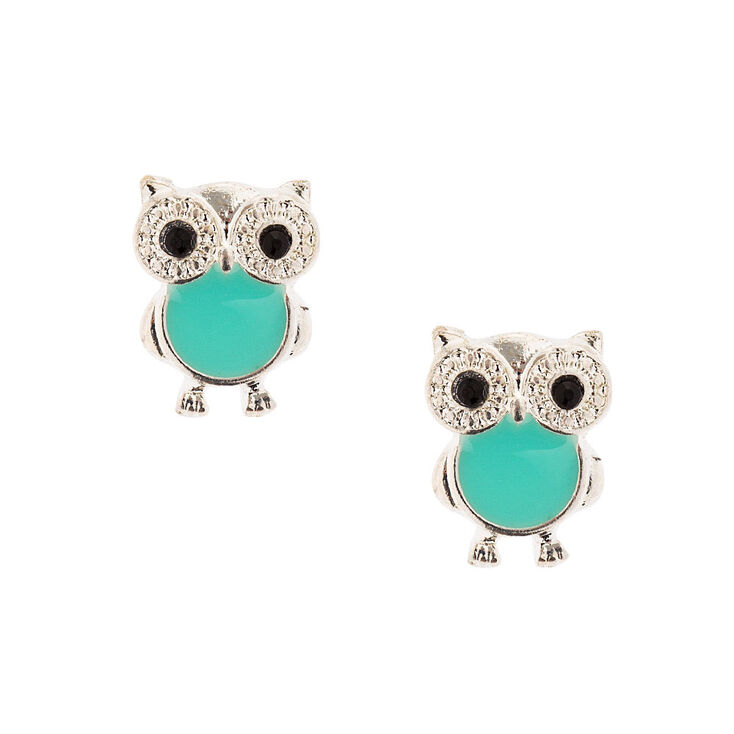 Owl with Colourful Enamel Belly Stud Earrings,