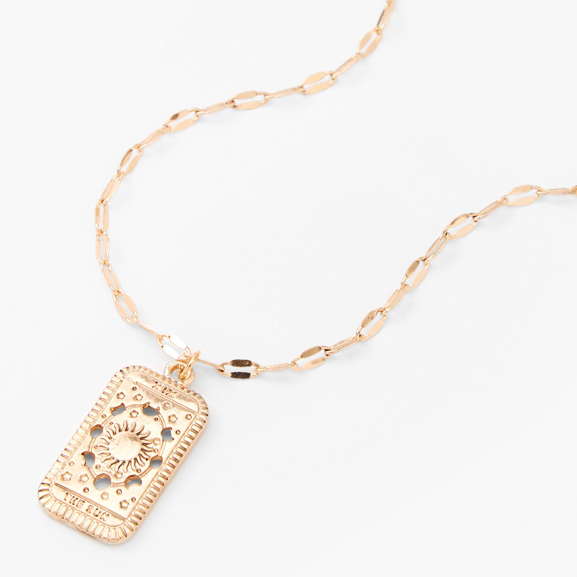 Gold Sun Tarot Rectangle Pendant Necklace,