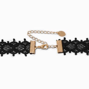 Black Lace &amp; Gold-tone Chains Choker Necklace,