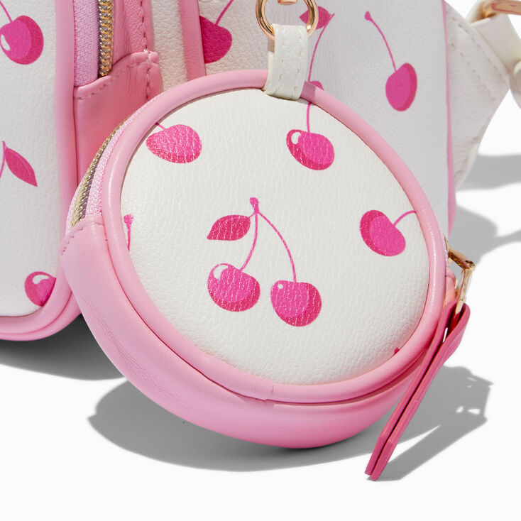Pink Cherry White Quilted Mini Backpack,