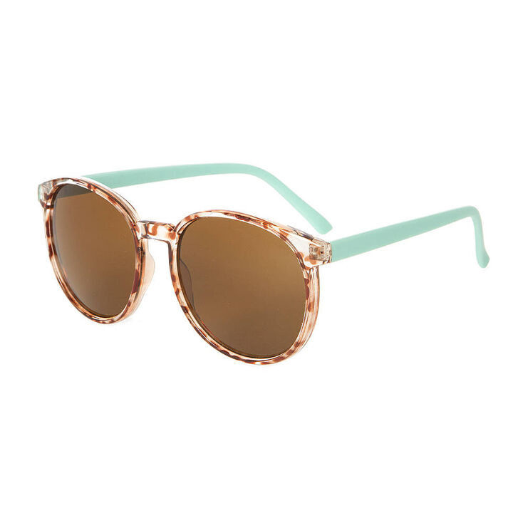 Claire's Lunettes de soleil rondes à motif écaille de tortue avec branches vert menthe