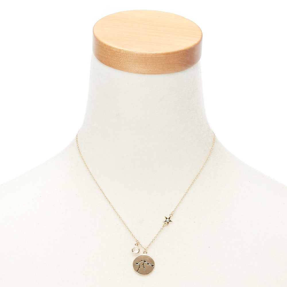 Gold Zodiac Pendant Necklace - Aquarius,