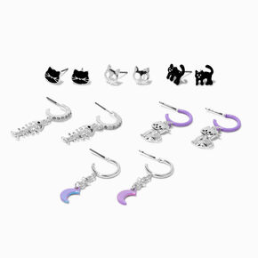 Black Cat Celestial Halloween Stud &amp; Drop Earrings - 6 Pack,