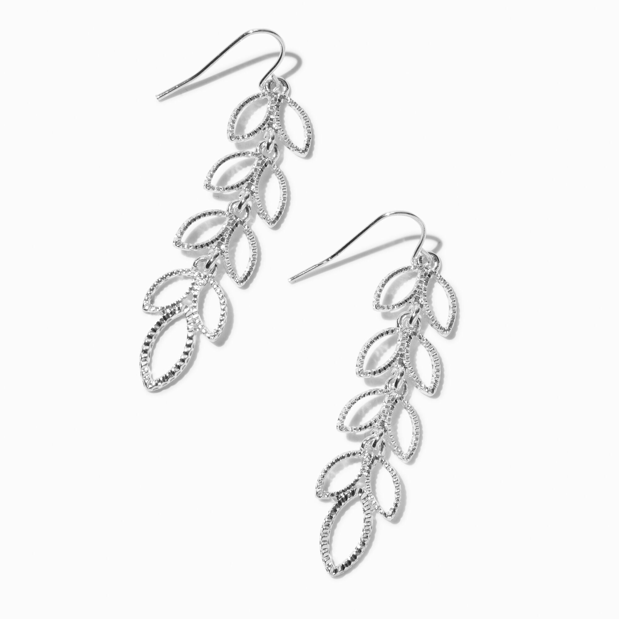 View Claires Tone Textured Leaf 2 Drop Earrings Silver information