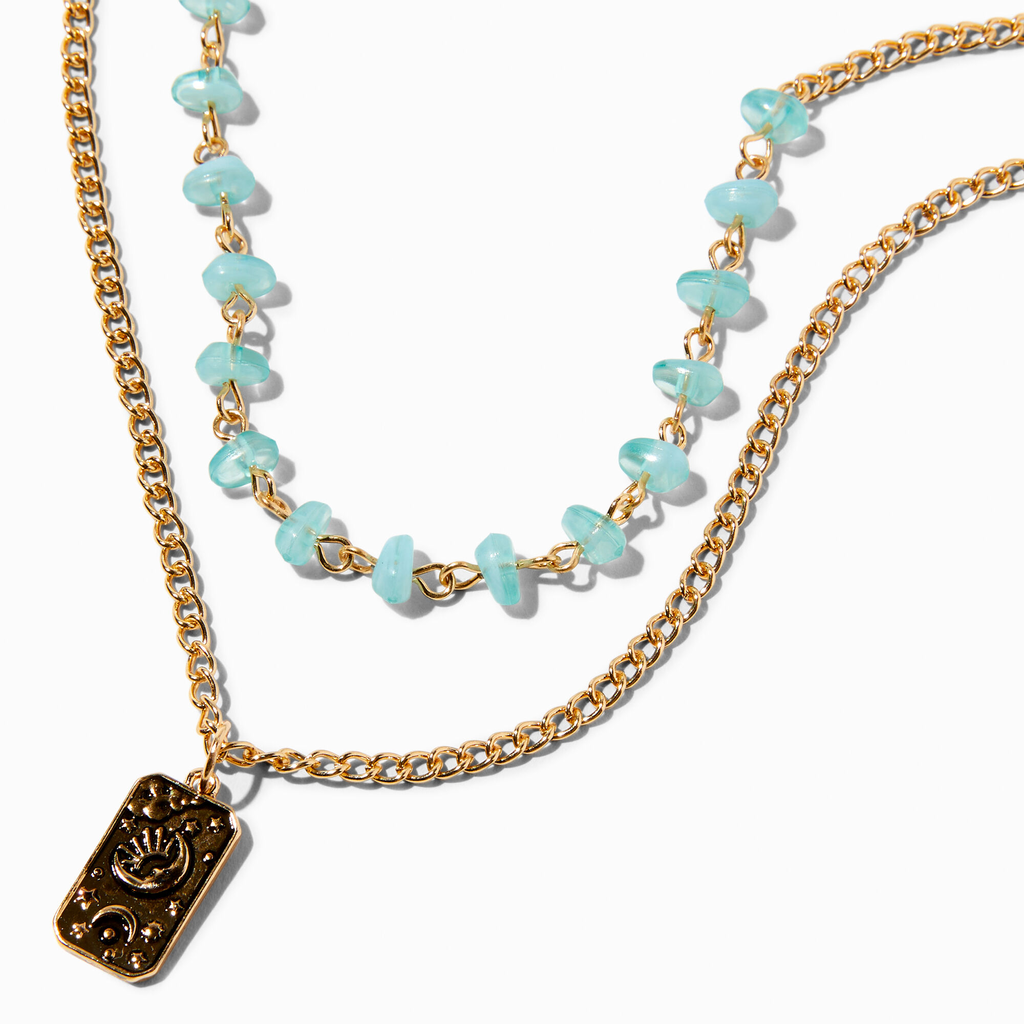 The Moon Tarot Pendant & Mint Rock Gold Necklaces - 2 Pack,