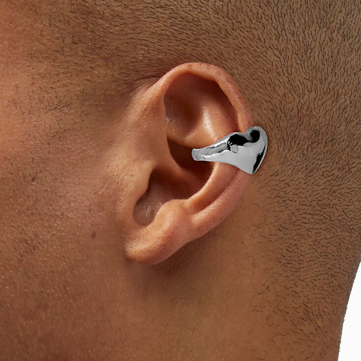 Silver-tone Puffy Heart Ear Cuff,