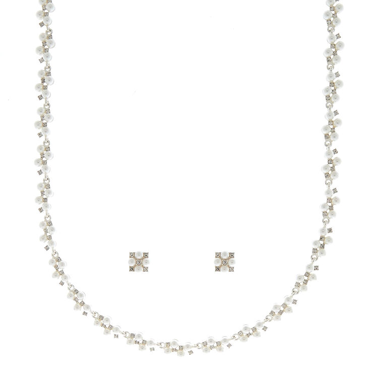 Silver Pearl &amp; Crystal Jewellery Set,