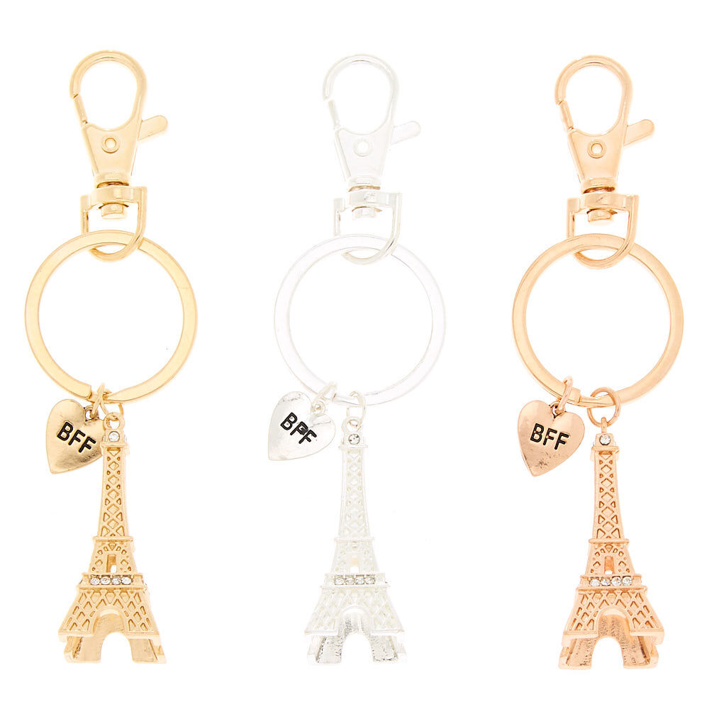 Lot de 3 porte-clés best friends Paris en métaux mixtes,