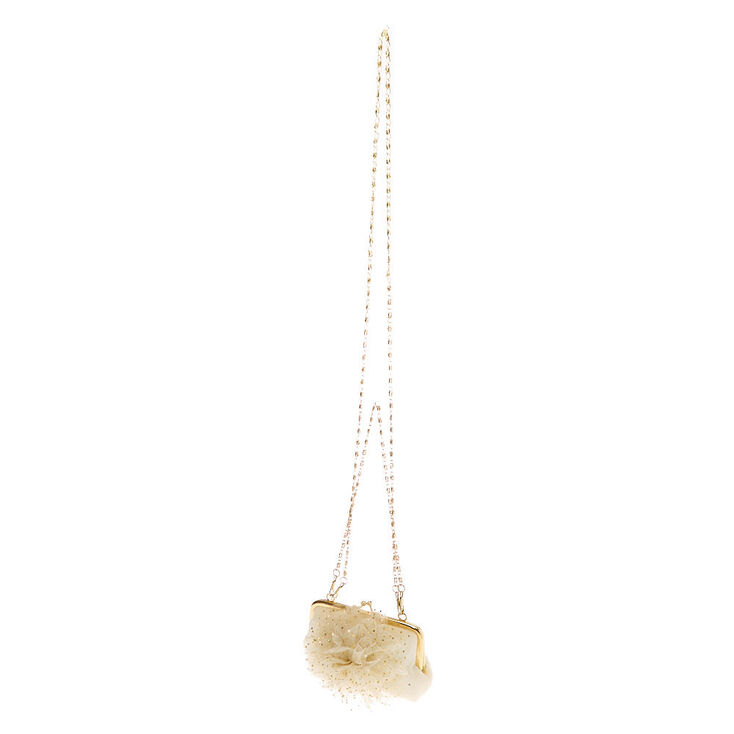 Claire&#39;s Club Gold Flower Crossbody Bag - Ivory,
