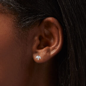 Silver-tone Crystal Lotus Stud Earrings,