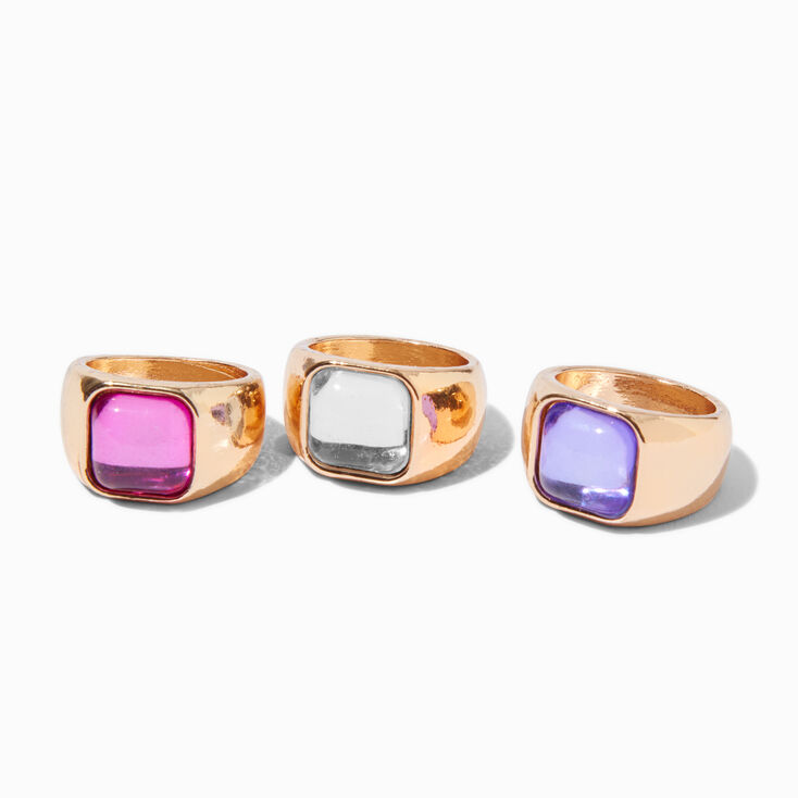Mixed Crystal Square Cabo Gold-tone Rings - 3 Pack,