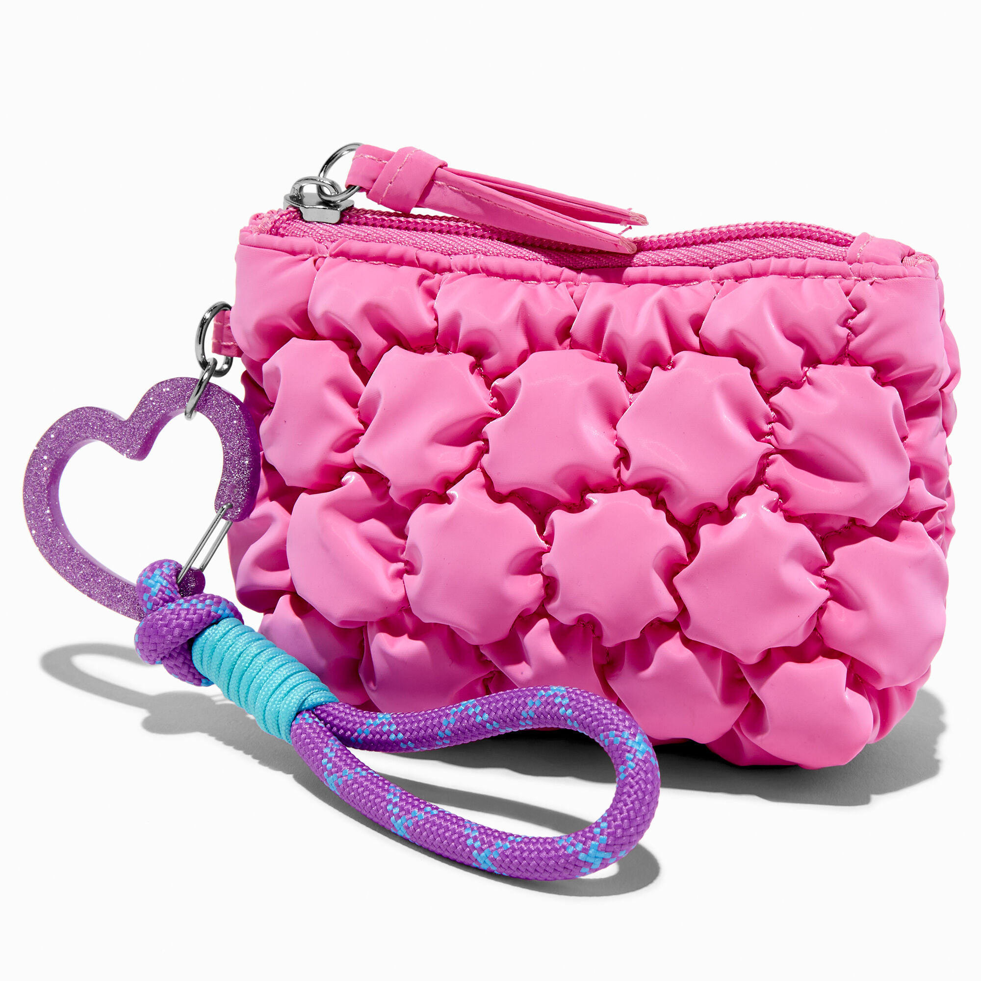 Pink Puffy Nylon Wristlet Coin Purse,