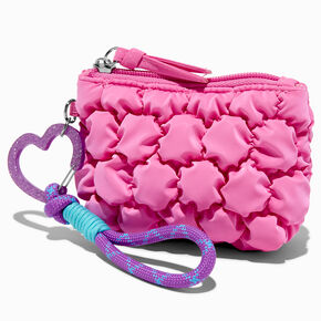 Pink Puffy Nylon Wristlet Coin Purse,