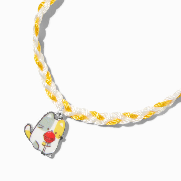 Calico Cat Lollipop Charm Yellow Braided Adjustable Bracelet,