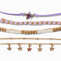 Gold-tone Celestial Beaded &amp; Purple Woven Bracelet Set - 5 Pack,