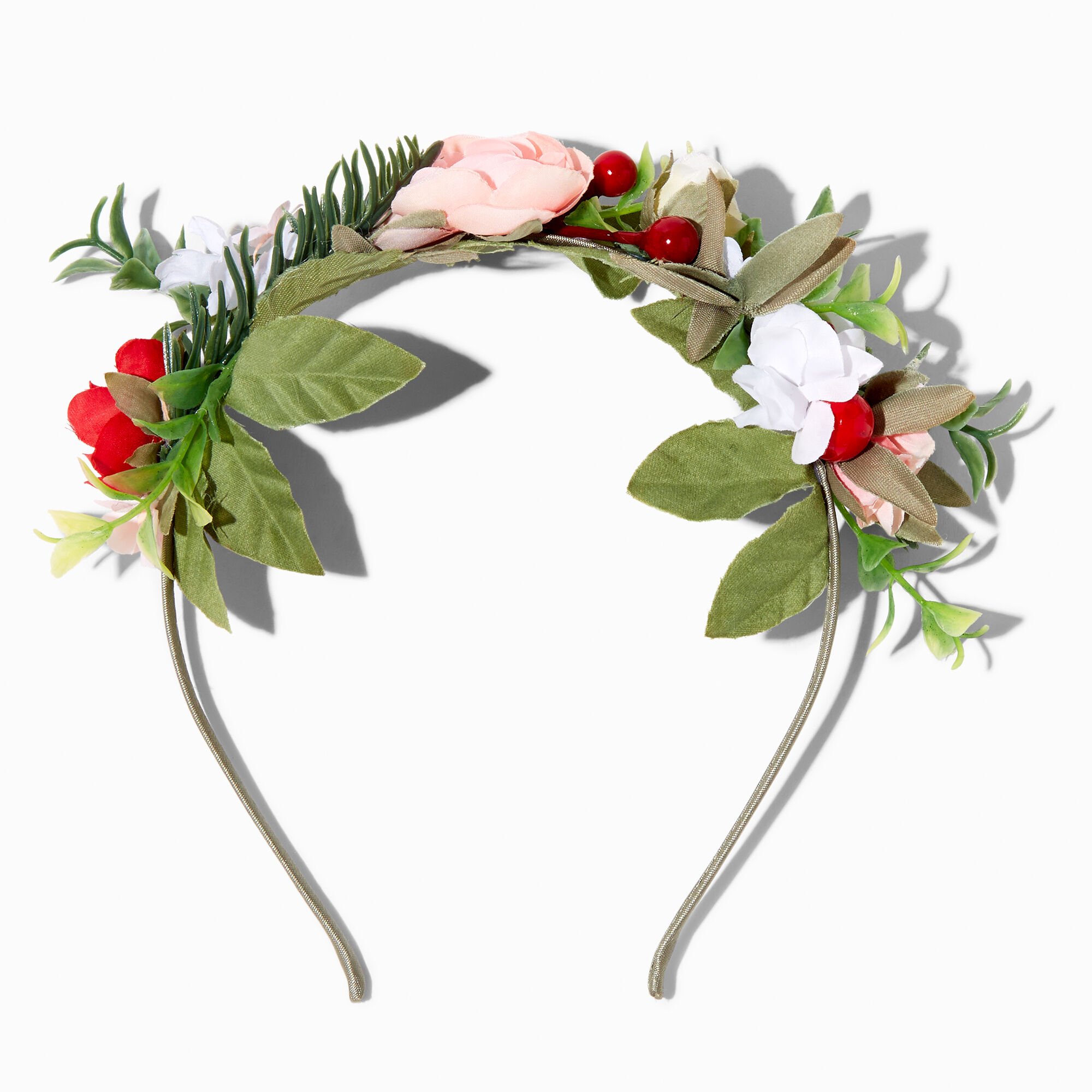 View Claires Flowers Cranberry Greenery Floral Headband Pink information