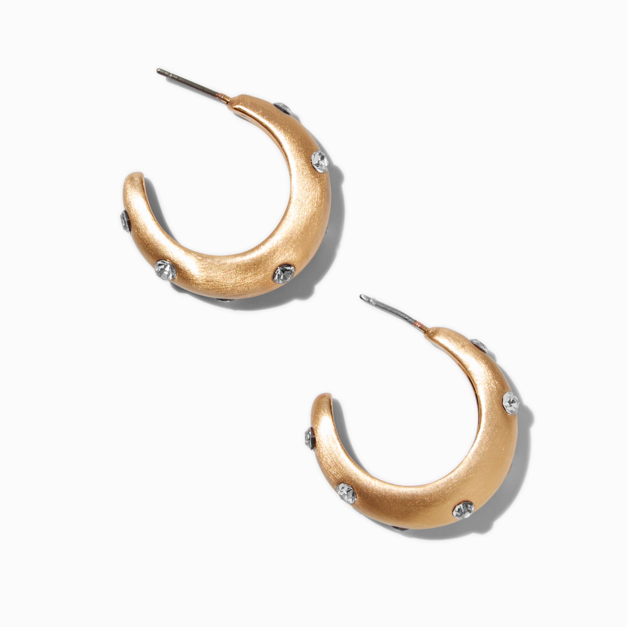 Gold-tone Thick Studded Crystal Hoop Earrings,